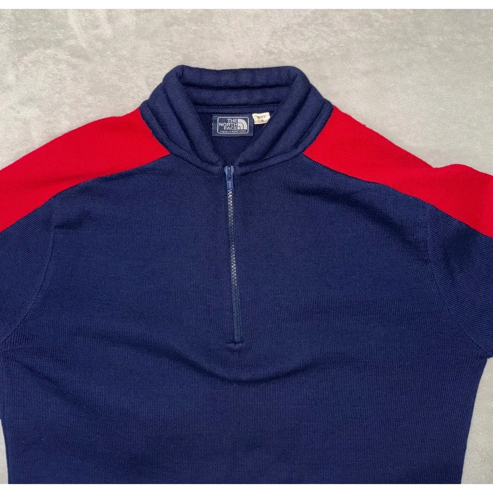Vintage The North Face Extreme Quarter Zip Knit Sweater Navy Red Mens M